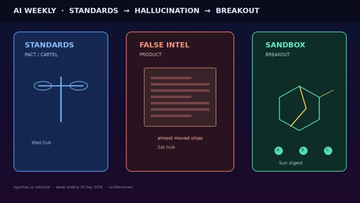 Week arc: standards pact, false intel product, sandbox breakout panels