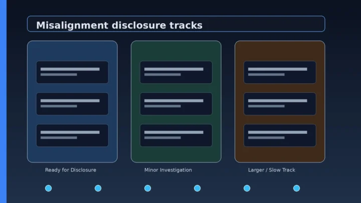Abstract diagram of three OpenAI misalignment disclosure tracks