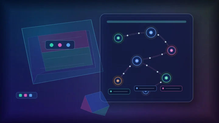 Abstract editorial illustration of open-weight image AI layers flowing into an agent runtime orchestration network, with translucent RGBA panels, glowing nodes, and blue violet gradients.